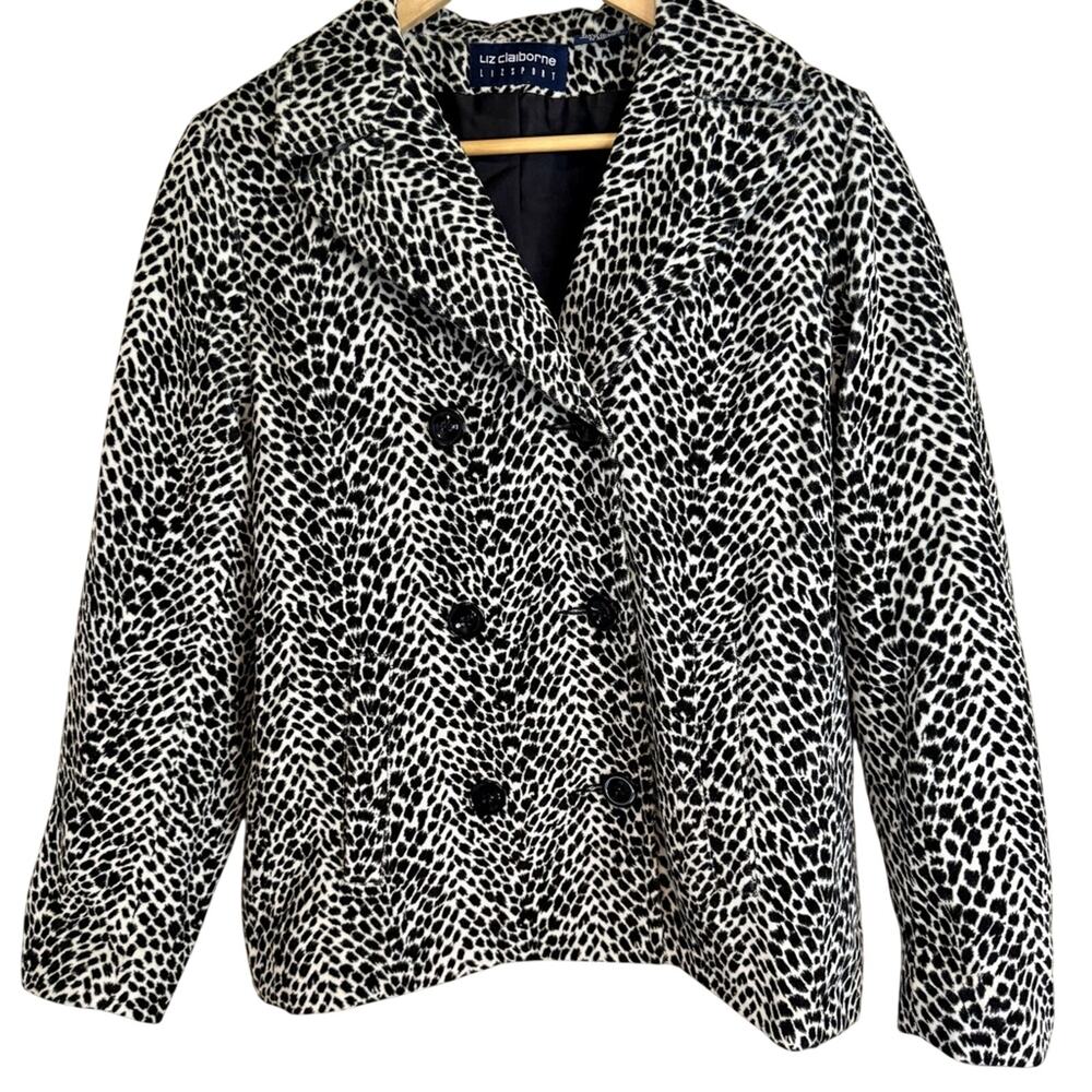 Liz Claiborne Women's Snow Leopard Patterned Pea Coat Small